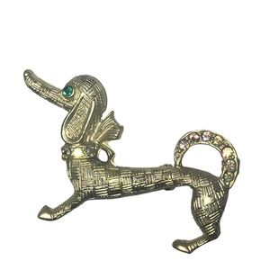 Vintage 1950’s? Green Eye Dachsund Dog Brooch Pin